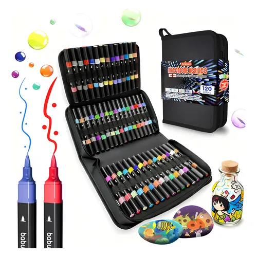 Estojo Canetinhas Marcadoras Ponta Dupla 204 Cores Compacto