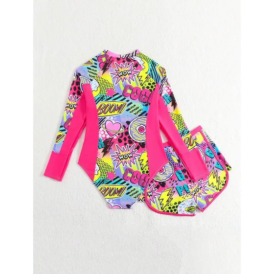 Traje De Baño De Niña Dos Piezas Manga Larga