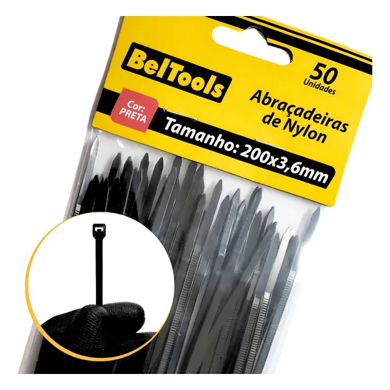 Combo 50 Abraçadeira Nylon 200x3,6mm Preta Beltools