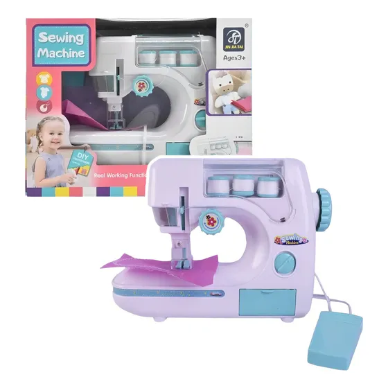 Shox Style Maquina De Coser Juguete Infantil Grande A Pila Hilo Luz Color Celeste Y Blanco