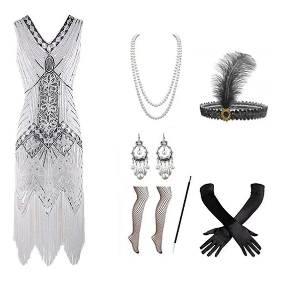 Vestido Vintage Los Años 20 Vestido Gatsby Falda Com Flecos
