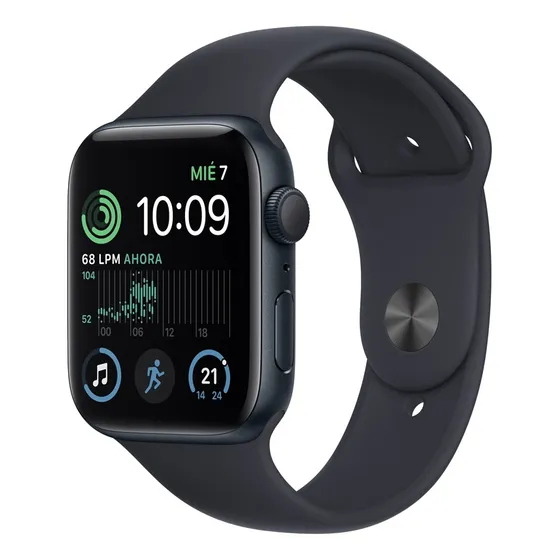 Apple Watch SE GPS - Caja de aluminio color medianoche 44 mm - Correa deportiva medianoche - Patrón - Bueno (Reacondicionado)