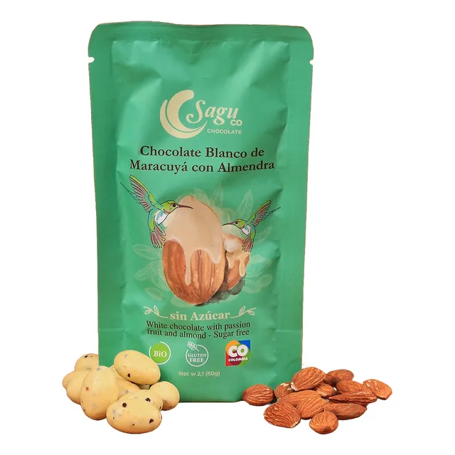 Chocolate Blanco Maracuyá Con Almendra Premium Sin Azúcar