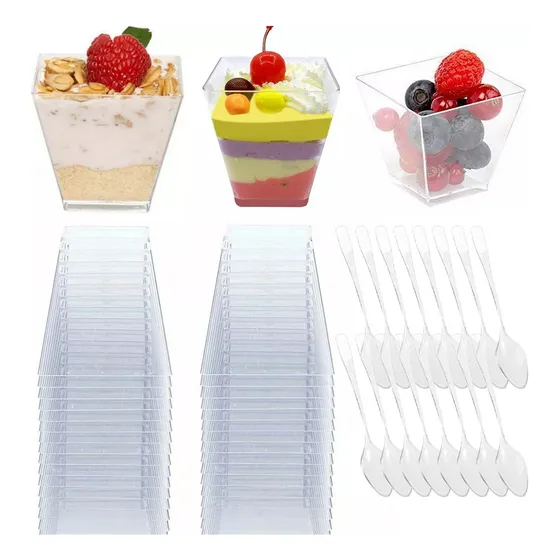 Mini Taza De Postre Desechable De 100 Piezas Con Cuchara