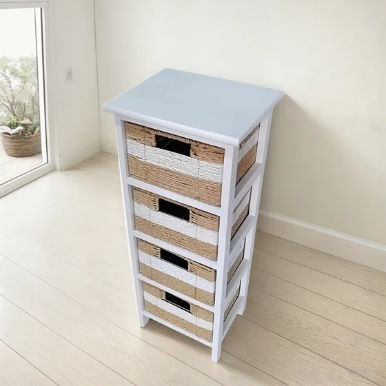 Cajonera Organizador En Madera Y Símil Ratan