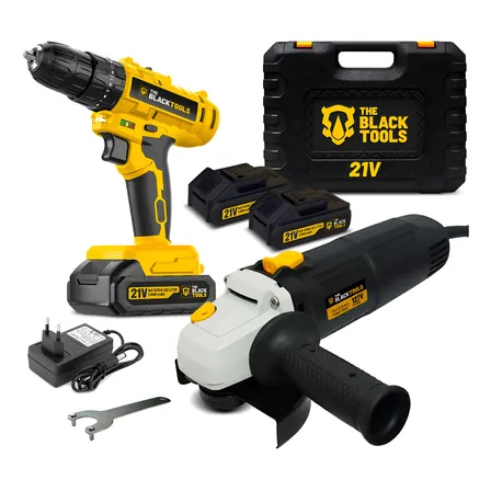 Furadeira Parafusadeira De Impacto 21v 3/8 10mm Bivolt 1400 Rpm C/ Maleta + Esmerilhadeira Angular 4.1/2  710w 11000 Rpm