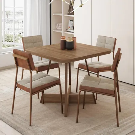 Conjunto Sala De Jantar 4 Cadeiras Sydney Carraro Nogal Liso
