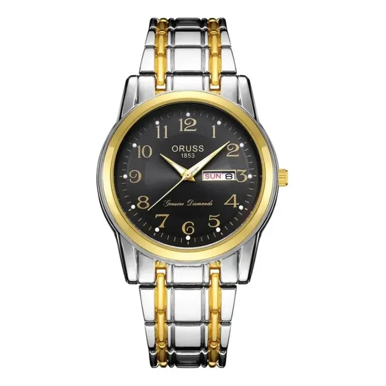 Reloj Hombre Oruss Hombre Correa Plateada Fondo Negro