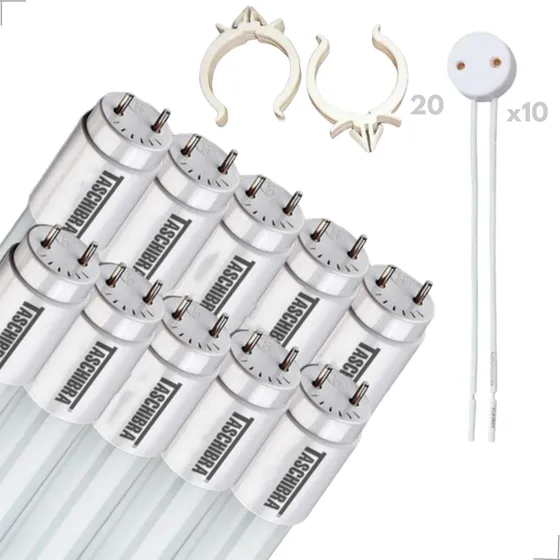 10 Lâmpadas Led Tubular 120cm 18w+ Tomadinhas + Abraçadeira