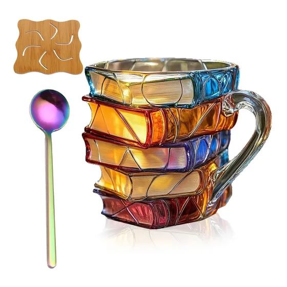 Caneca De Vidro Pintado Em 3d, Xícara De Café Com Pilha De