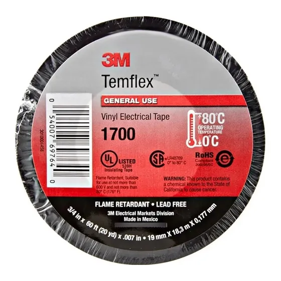 Teipe Electrico 3m Negro Cinta Electrica Temflex 1700