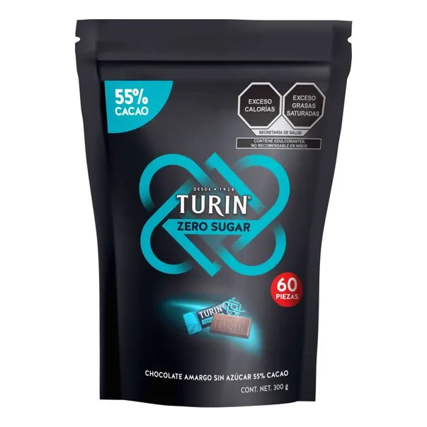 Chocolate Amargo Turin Zero Azucar 300g Bolsa Con 60 Piezas