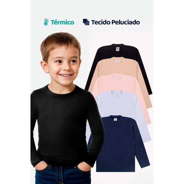 Kit 3 Blusa Térmica Infantil Menino Manga Longa Inverno Frio