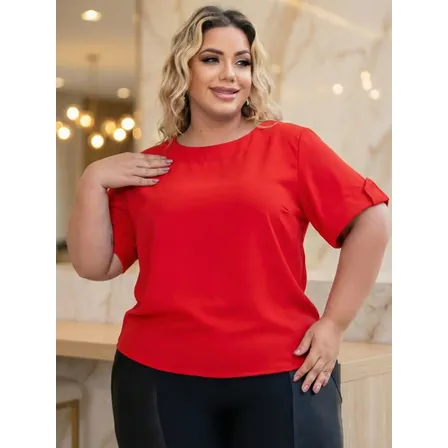 Blusa Feminina Moda Plus Size Curve Manga Curta Soltinha