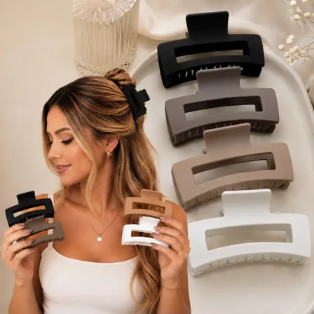 Kit 04 Piranhas Prendedor De Cabelo Grandes Variados Luxo Cores Variadas