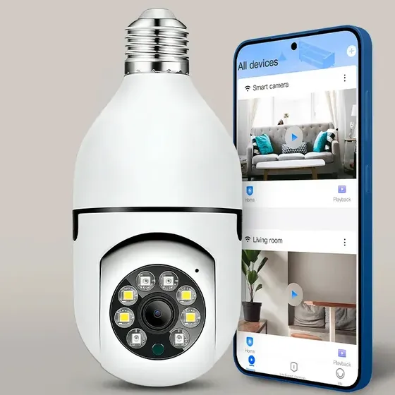 Câmera Lâmpada IP Wi-Fi Raytechno Full HD 1080p com Visão Noturna e Sensor de Movimento