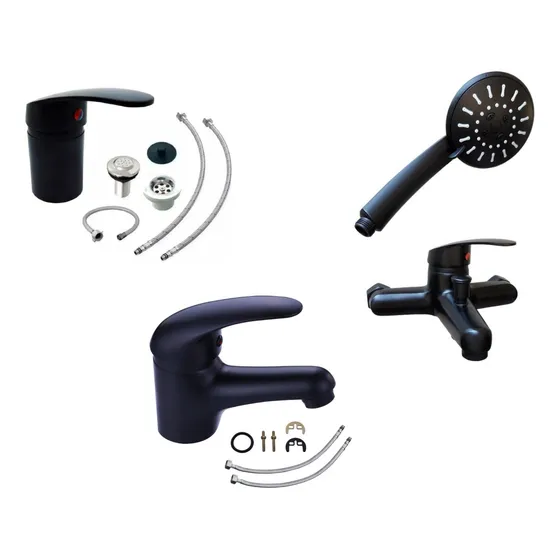Juego Grifería Baño Set Completo Ducha/bidet/lavatorio Negro