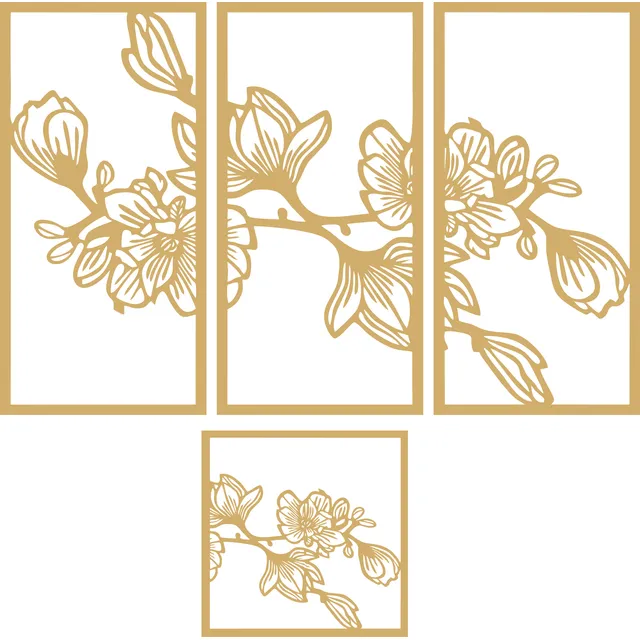 Cuadros Decorativos Magnolia Mdf 6mm Hogar Pared Sala Dorado Dorado Dorado