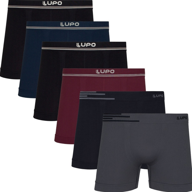 Kit 6 Cuecas Box Boxer Lupo Sem Costura Basic Microfibra 436 Kit 6 Cuecas Box Boxer Lupo Sem Costura Basic Microfibra 436