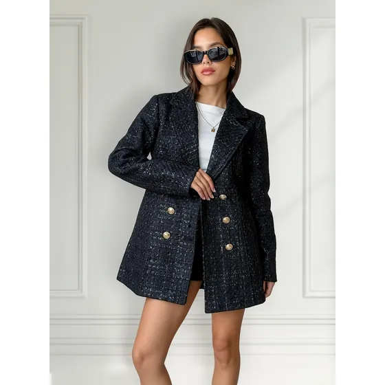 Blazer Nanaku De Mujer Boucle Con Brillos Y Botones Dorados