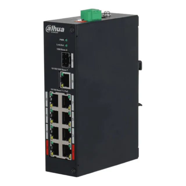 Dahua Switch PoE PFS31108ET96 8 Puertos PoE 1 Puerto SFP de 1000 Mbps 1 Puerto Puerto RJ45 10 100 1000 96 Watts Negro