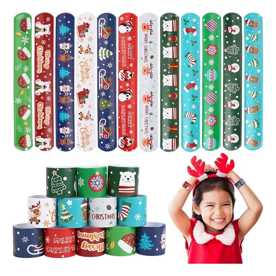 Pulseras Slap Navidad Santa Claus Y Renos 48 Unidades Fiesta