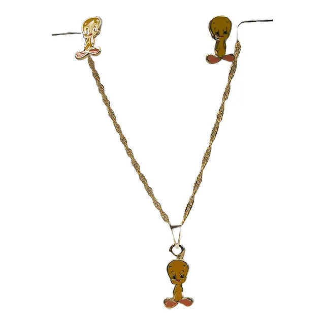 Juego De Aretes + Cadena + Dije En Oro Golfi #854 Piolin