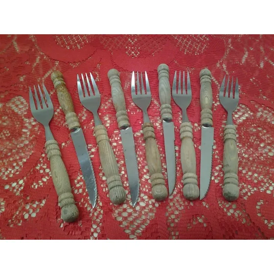 Cuchillos Y Tenedor Para Parrilla Mango De Madera