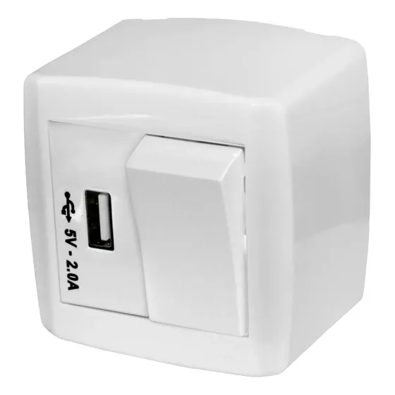 Tomada Módulo Usb 2a 5v C/ Interruptor Sobrepor Box Slim