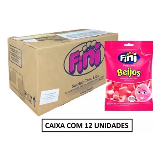 Balas De Gelatina Fini Beijos Morango 90gr - Caixa C/ 12 Un.