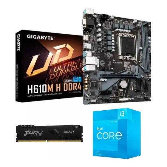 Kit Upgrade Intel 12ª Ger I3 12100 + H610m-h + 16gb 3200mhz Fury