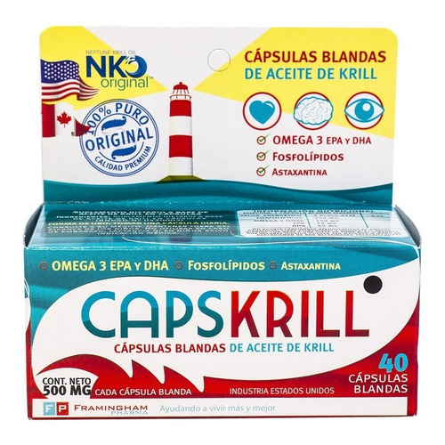 Suplemento en cápsulas blandas Framingham Pharma  Capskrill omega 3 en caja de 20g 40 un