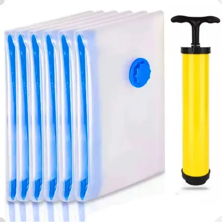 Sacos A Vacuo Organizador 6un 50x60 + Bomba Reduz 83% de Espaço Saco à Vácuo Para Roupas Mala Viagem Edredom