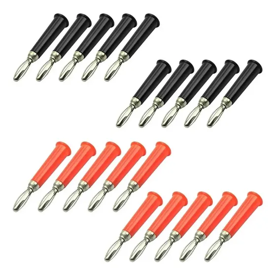 Kit Plug Conector Banana 4mm Macho Vermelho Preto - 20 Peças