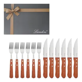 Laradore Faqueiro De Churrasco Faca Jumbo - Madeira Escura (12 Peças) Marrom