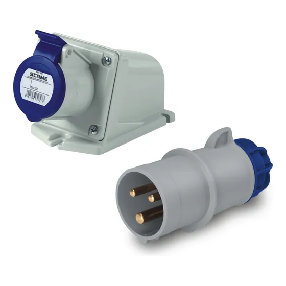 Combo Ficha Industrial Hembra Mural + Macho 2p+t 32a 250v Sc Azul
