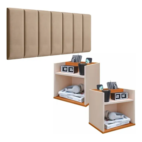 Conjunto Cabeceira Cama Casal 1,40 Madri Com 2 Criado Quarto
