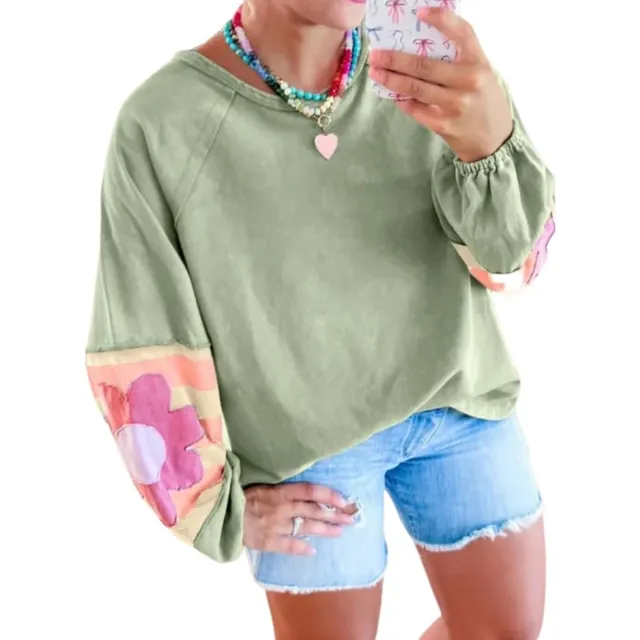 Melliflo Sudadera Para Mujer Casual Larga Floral Cuello Gran