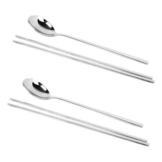 . Coreano 2 Sets Acero Inoxidable Palillos Y Cuchara Vajilla