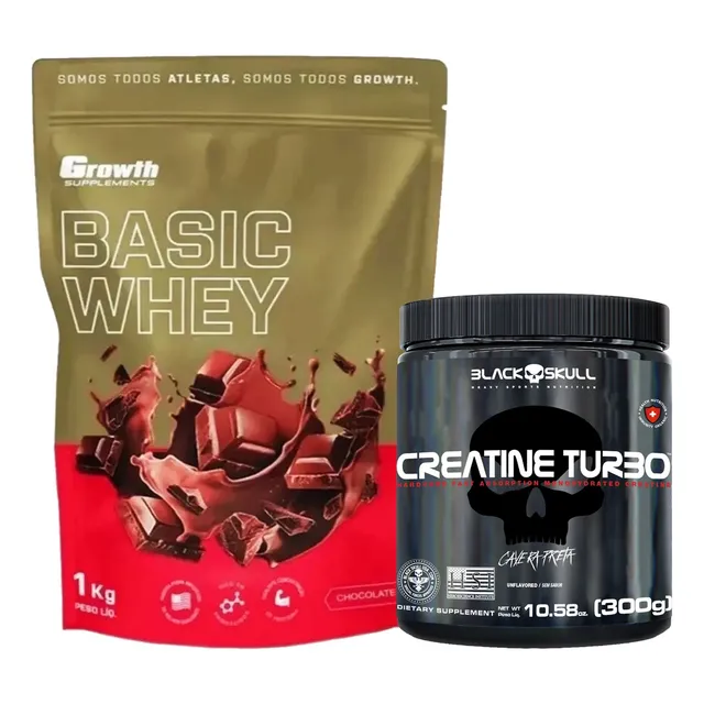 Kit Whey 1kg Creatina 300g Growth E Black Skull