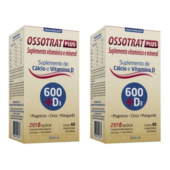 Kit 2 Ossotrat Plus 600 +d 60 Comp (cálcio 600 + Vitamina D) Sabor Sem sabor