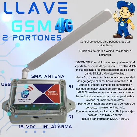 Llave Gsm 4g Para Dos Portones