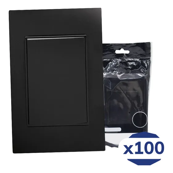 Placa Apagador De 1 Interruptor 3 Vias 90-277vca Negro Mate 77x124mm Premium Artlite Apl-301 Paquete 100 Piezas