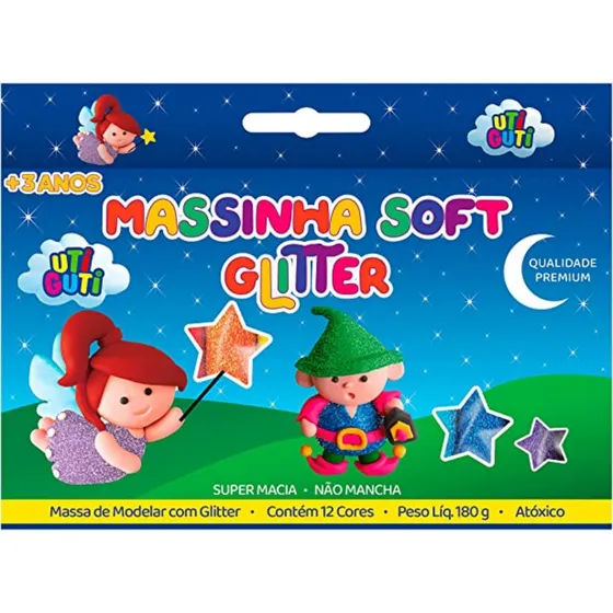 Massinha De Modelar Com Glitter Com 12 Cores 180g Atóxico