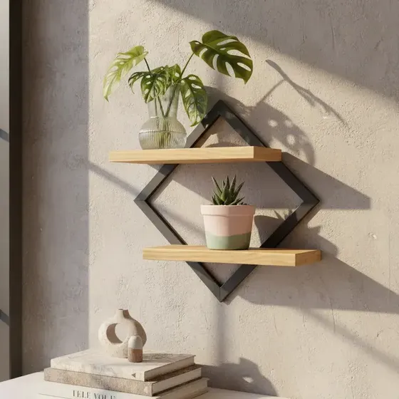 Quadro Decorativo Com Prateleira Dupla Nicho Moldura Luxo