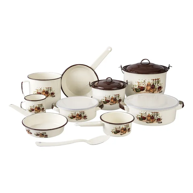 Batería De Cocina Cinsa Clásica De Peltre Armonía Plus Color Crema 14 Piezas