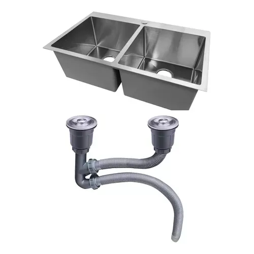 Fregadero Doble Ponchera 81x43cm Aceroinox Sobretope Con Kit