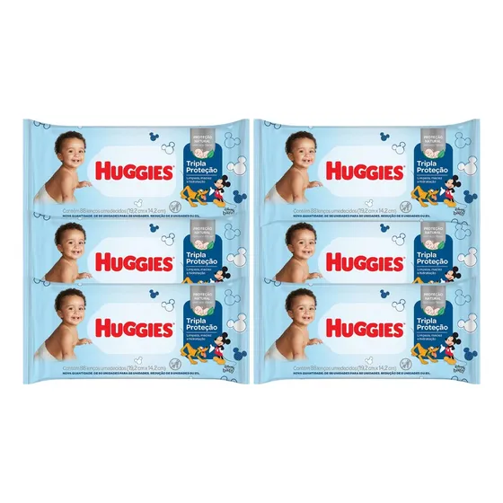 Kit Com 6 Lencinho Umedecido Hugguies Tripla Proteção 88un