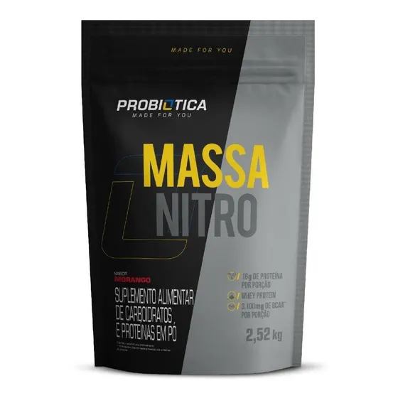Suplemento Em Pó Probiótica Massa Nitro Hipercalórico Sabor Morango Em Refil De 2520l