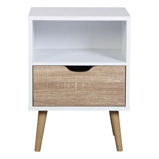 Buró Top Living Mesa de Noche Nórdica con Estante y Cajón Color Blanco